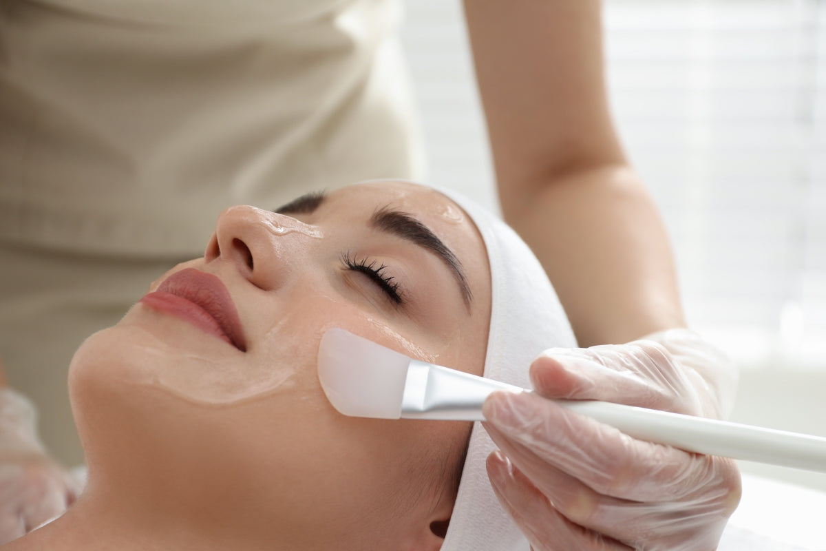 Chemical peel facial treatment demonstrating skincare before red light therapy after chemical peel.