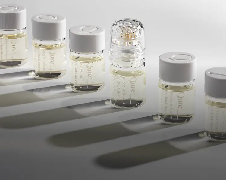 Array of vials on white background