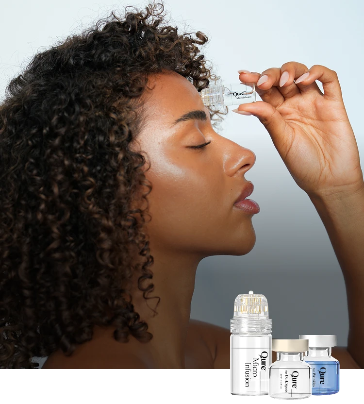Woman with skincare product, micro-infusion treatment