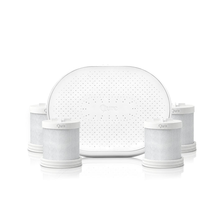 Qure white shower filter set with four replacement cartridges